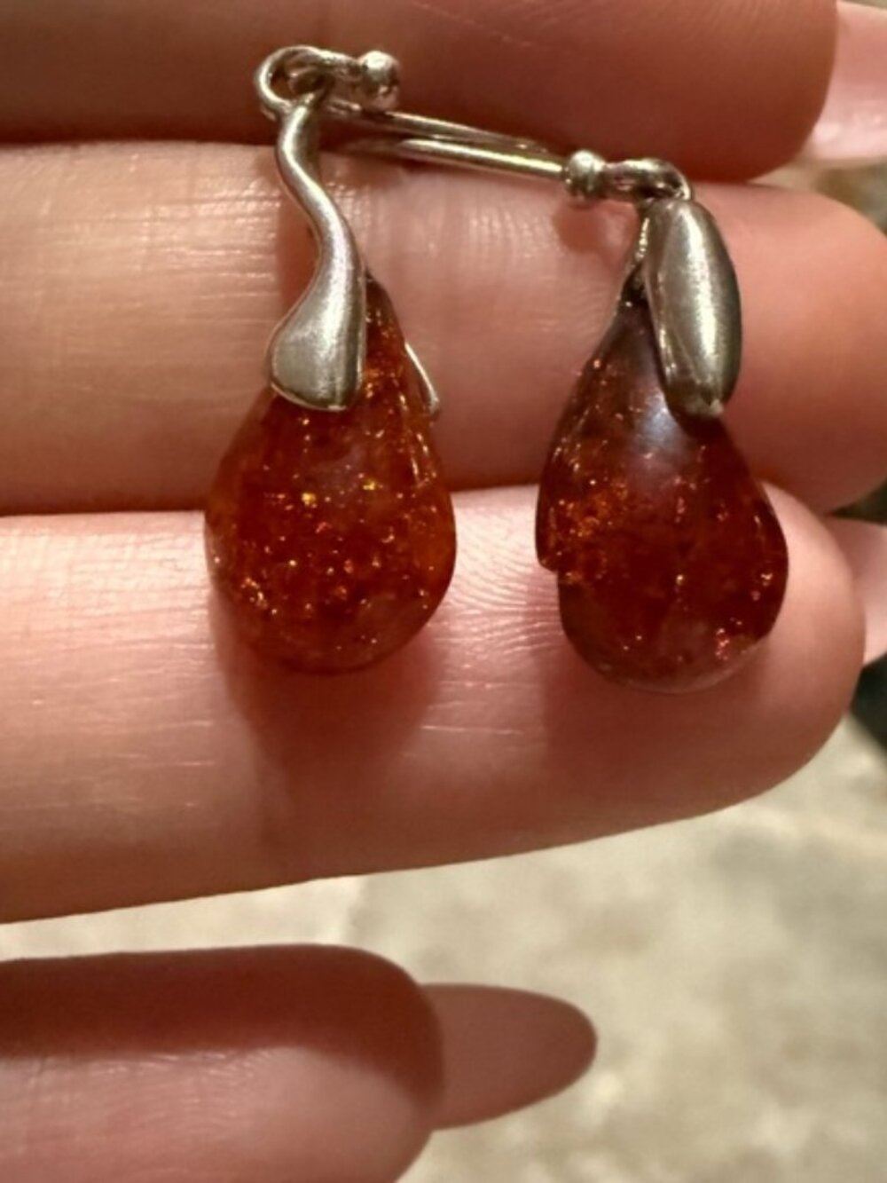 Elegant Amber sterling silver Drop Earrings